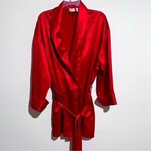 Vintage Gold Label Victoria's Secret Red Satin Brocade Belted Robe Small